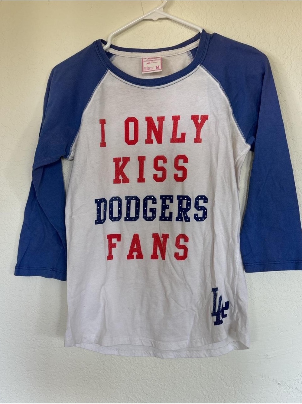 PINK vintage dodgers Victoria's Secret White & Blue Raglan Long Sleeve Tee
